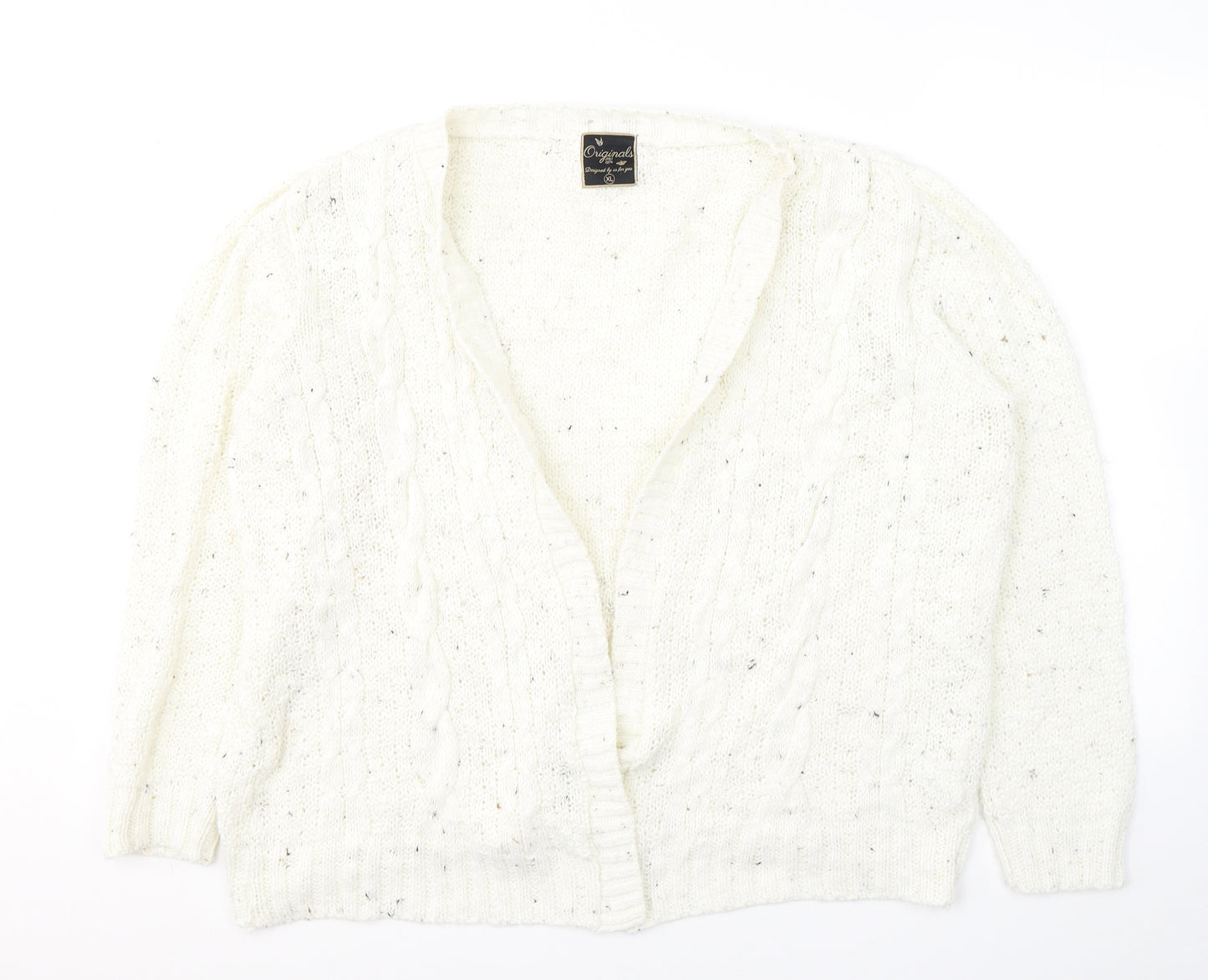 Originals Womens White V-Neck  Acrylic Cardigan Jumper Size XL
