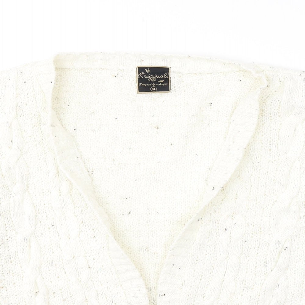 Originals Womens White V-Neck  Acrylic Cardigan Jumper Size XL