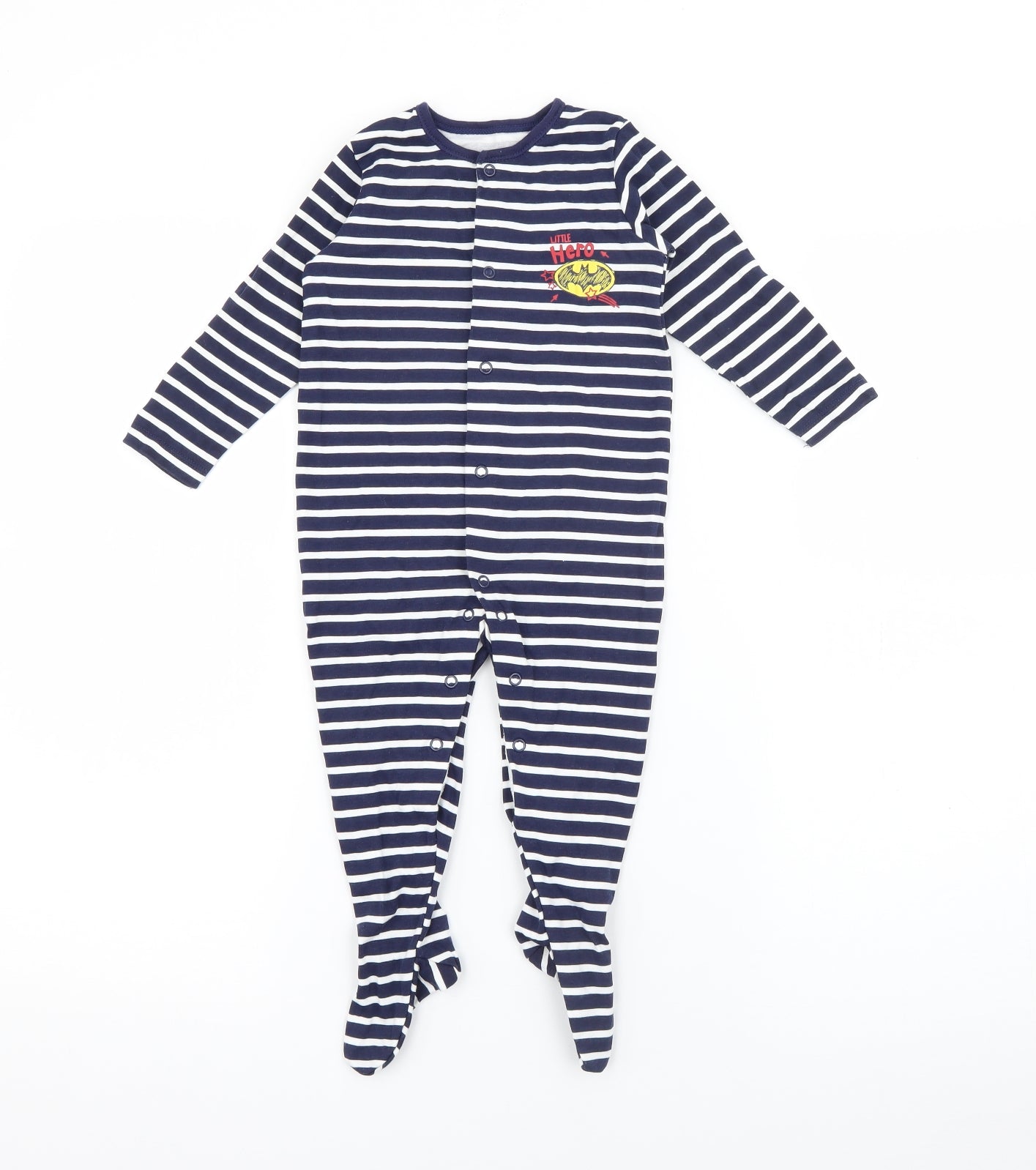 George Baby Blue Striped Cotton Babygrow One-Piece Size 9-12 Months  Snap - Batman