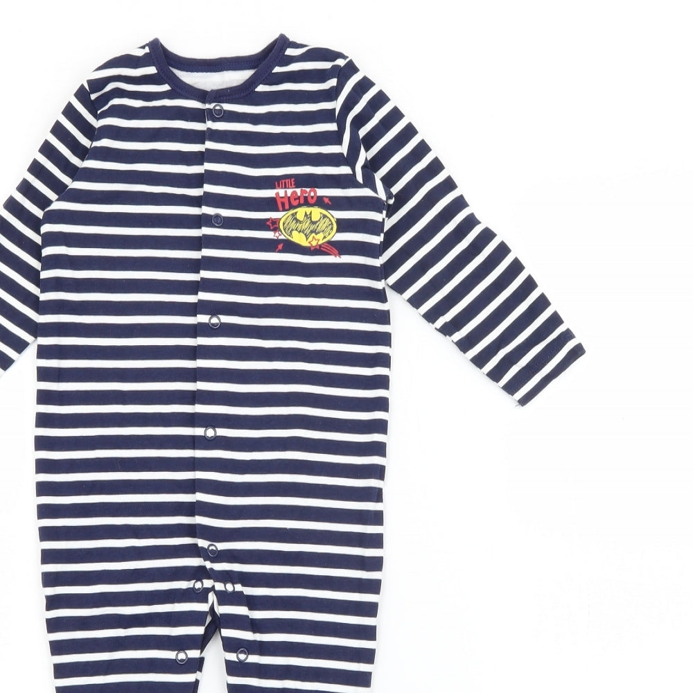 George Baby Blue Striped Cotton Babygrow One-Piece Size 9-12 Months  Snap - Batman
