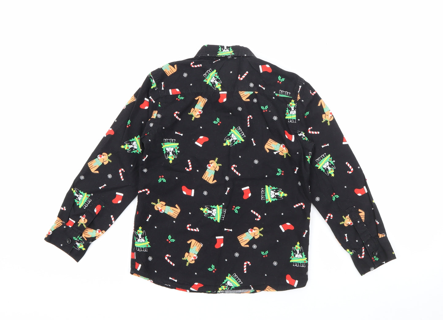 George Boys Black Geometric Cotton Basic Button-Up Size 6-7 Years Collared Button