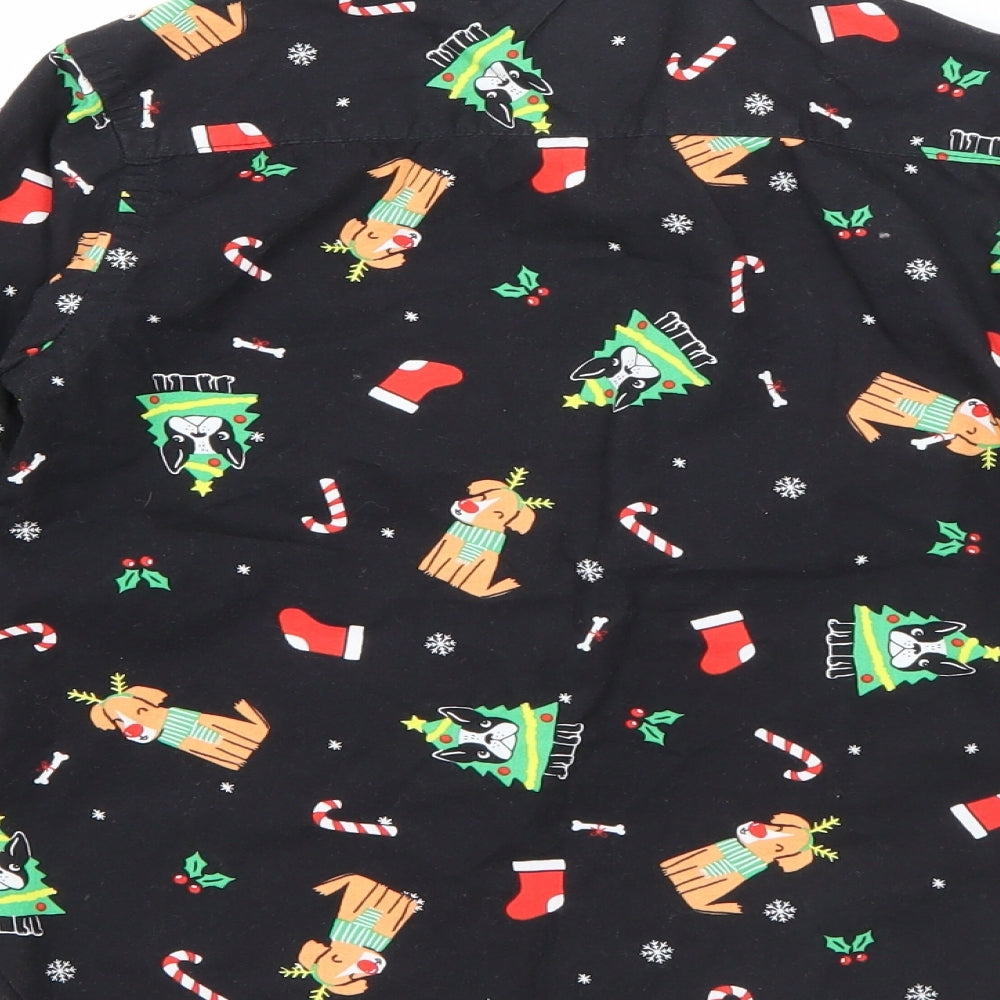 George Boys Black Geometric Cotton Basic Button-Up Size 6-7 Years Collared Button