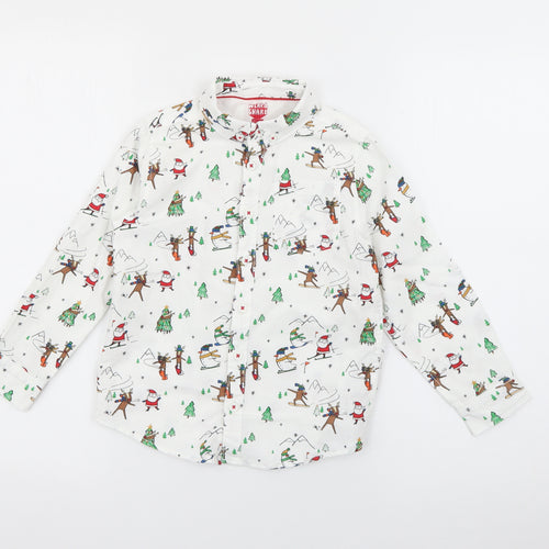 F&F Boys White Geometric Cotton Basic Button-Up Size 5-6 Years Collared Button