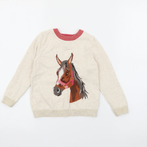 TU Girls Beige Crew Neck  Cotton Pullover Jumper Size 4 Years   - Horse