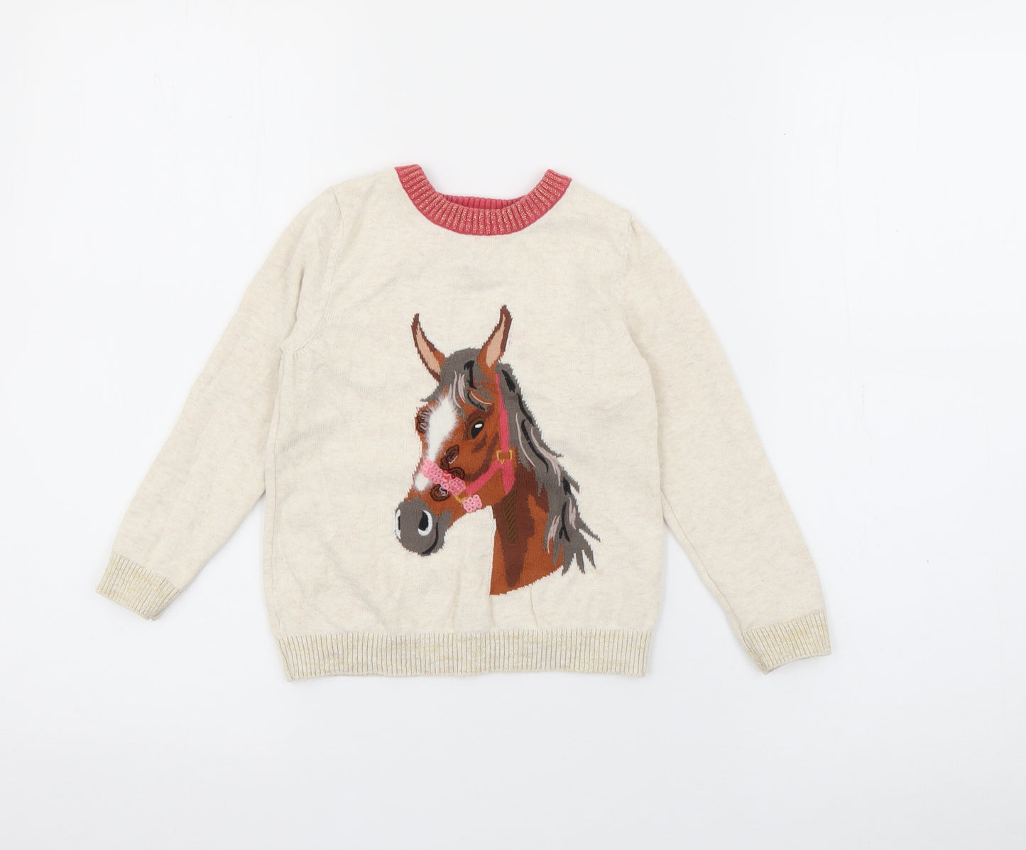 TU Girls Beige Crew Neck  Cotton Pullover Jumper Size 4 Years   - Horse