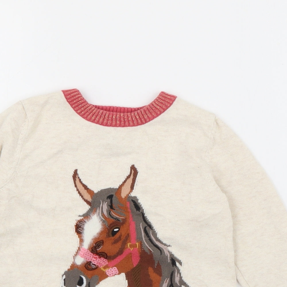 TU Girls Beige Crew Neck  Cotton Pullover Jumper Size 4 Years   - Horse