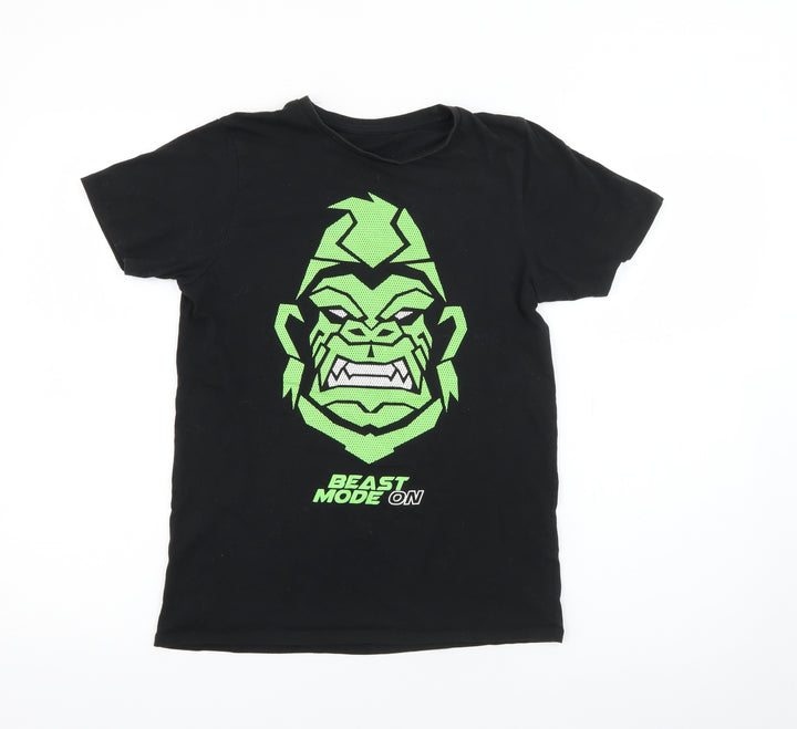 Pep & Co Girls Black  Cotton Pullover T-Shirt Size 12-13 Years Crew Neck