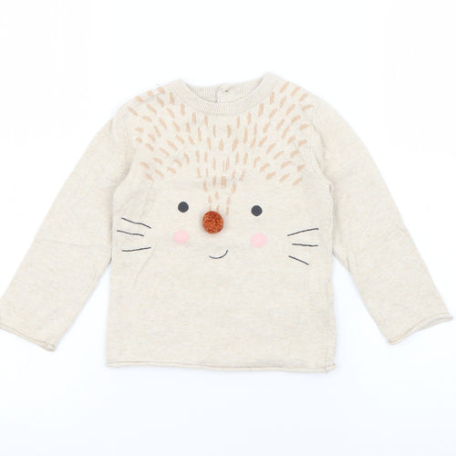 Marks and Spencer Baby Beige  Cotton Pullover Jumper Size 18-24 Months  Button - Hedgehog
