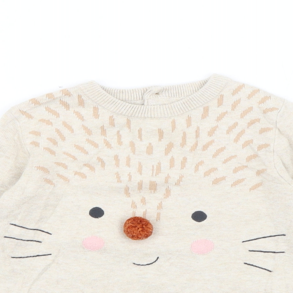 Marks and Spencer Baby Beige  Cotton Pullover Jumper Size 18-24 Months  Button - Hedgehog