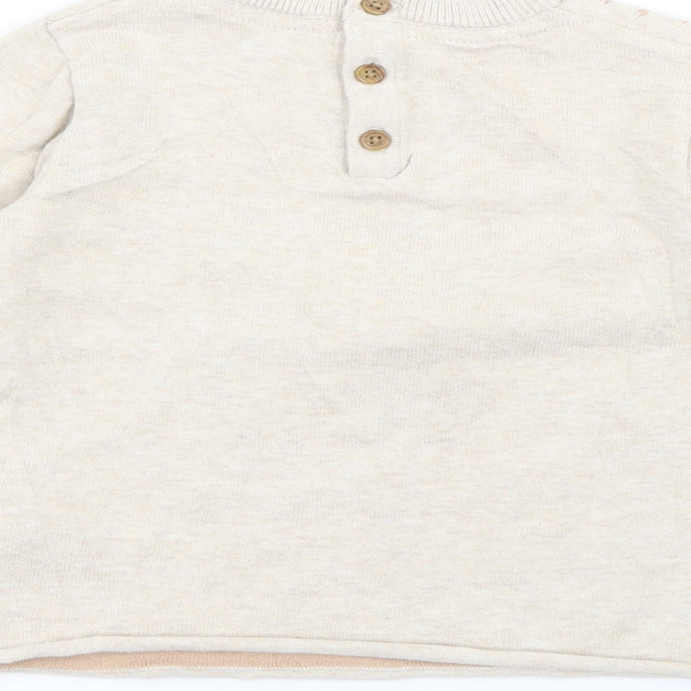 Marks and Spencer Baby Beige  Cotton Pullover Jumper Size 18-24 Months  Button - Hedgehog