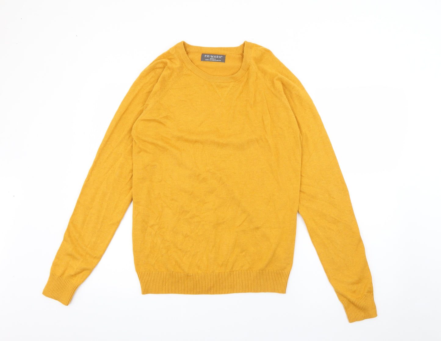 Primark Mens Yellow Crew Neck  Cotton Pullover Jumper Size S