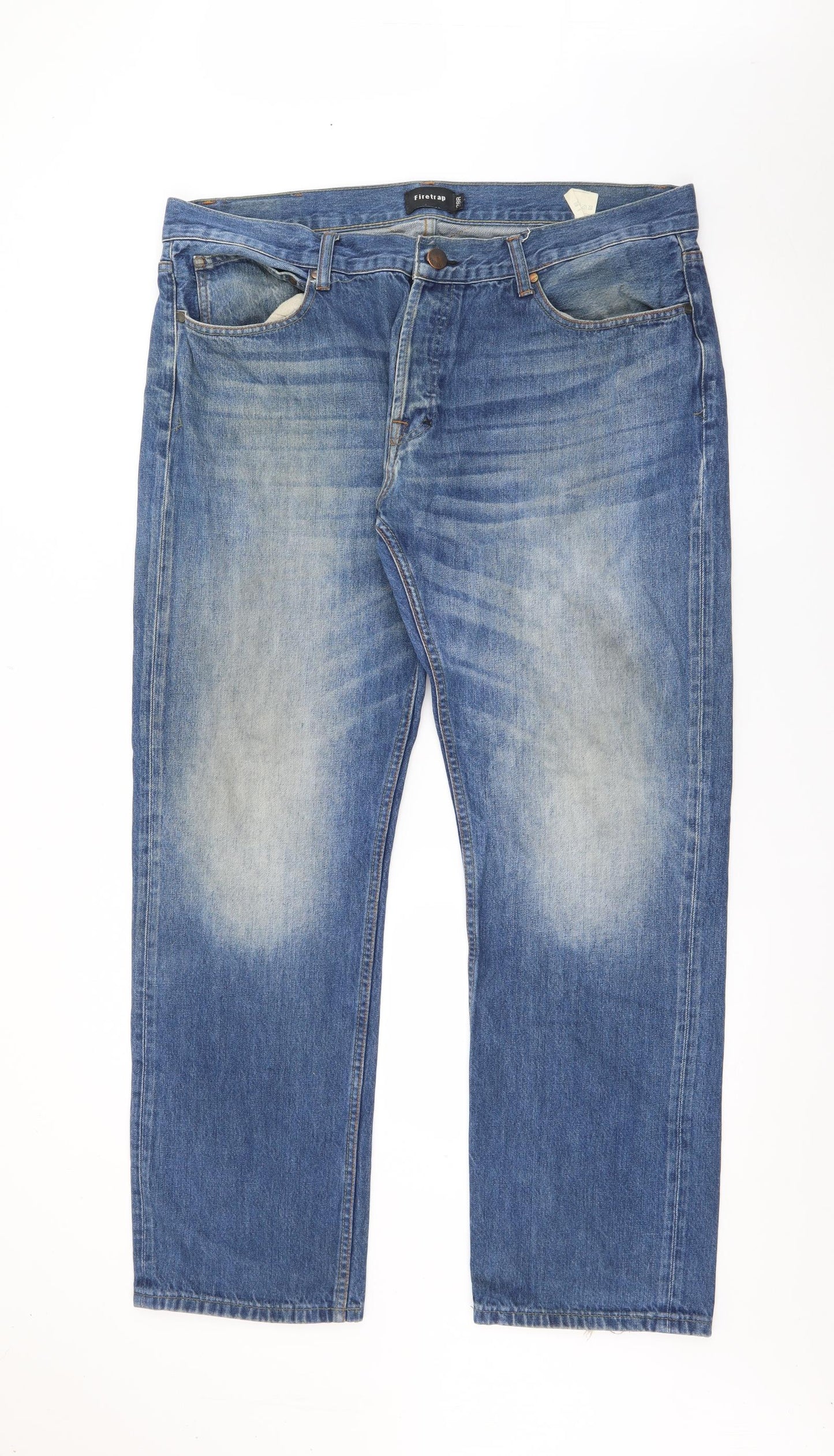 Firetrap Mens Blue  Cotton Straight Jeans Size 38 L30 in Regular Button