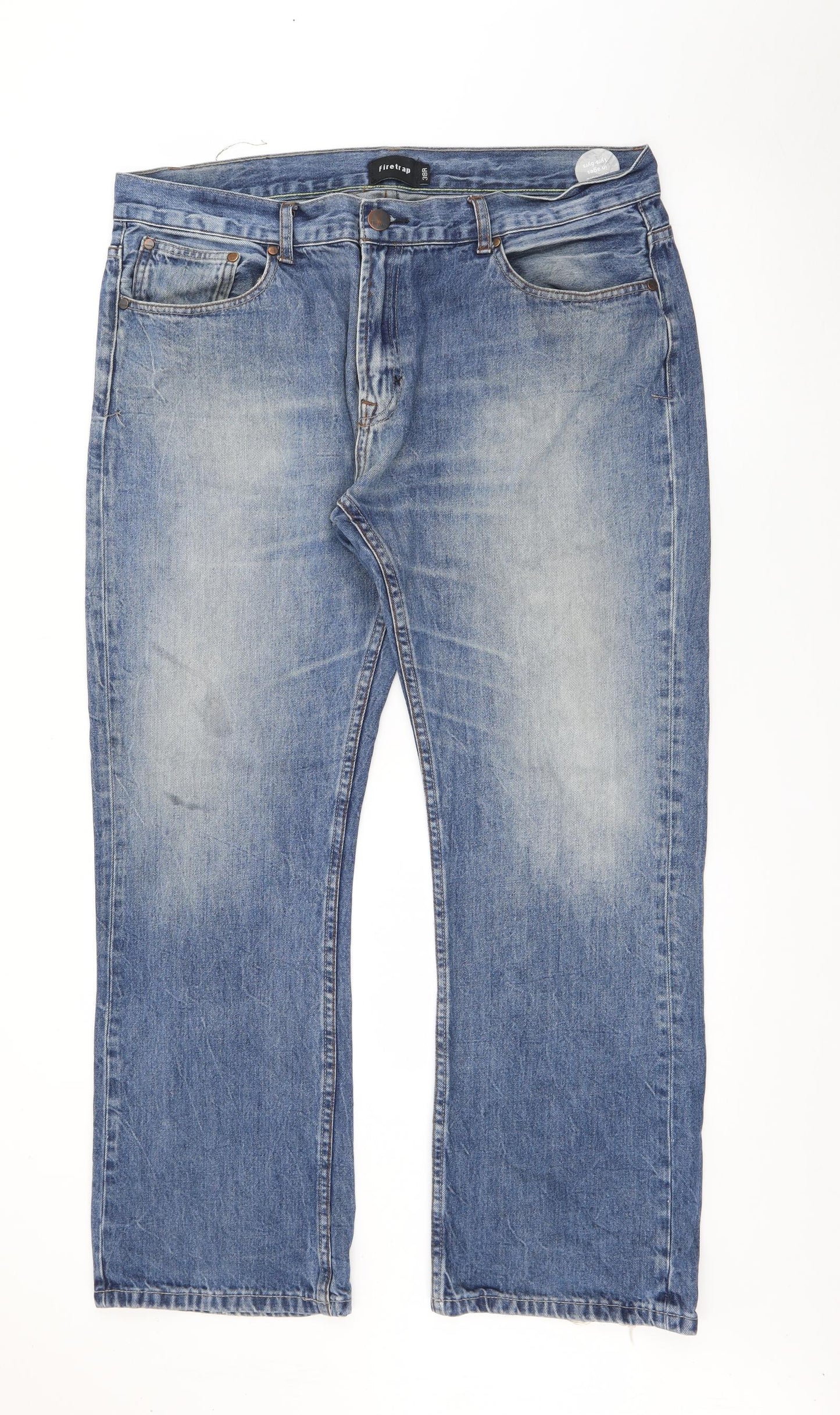 Firetrap Mens Blue  Cotton Straight Jeans Size 30 L29 in Regular Button