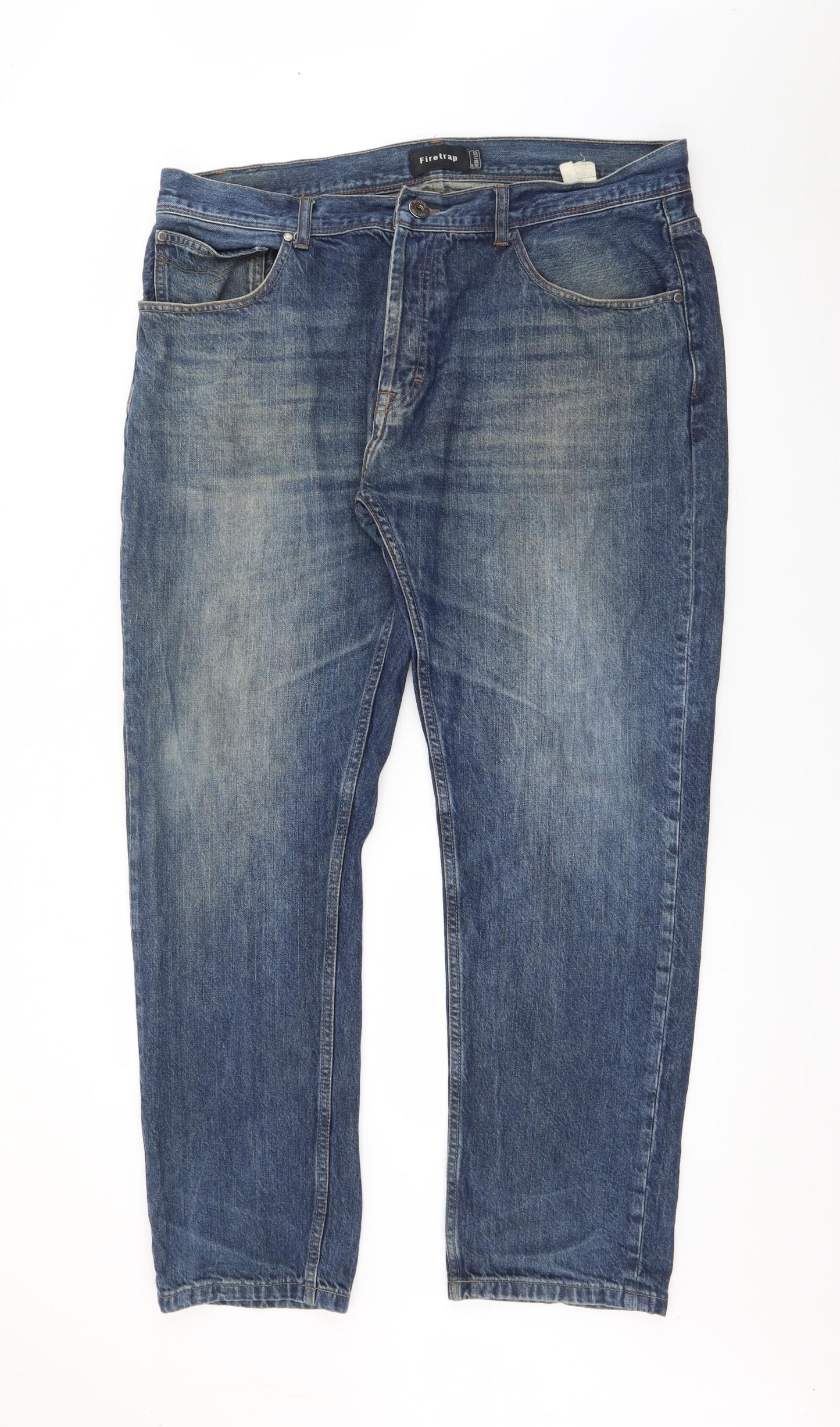 Firetrap Mens Blue  Cotton Straight Jeans Size 30 L29 in Regular Button