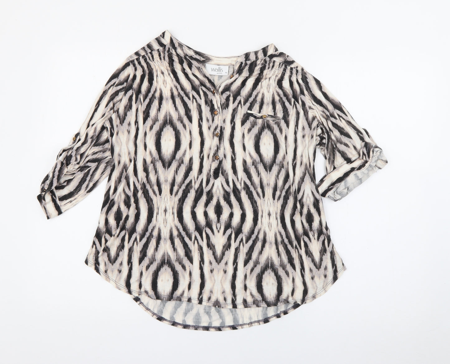 Wallis Womens Blue V-Neck Animal Print Viscose Pullover Jumper Size M