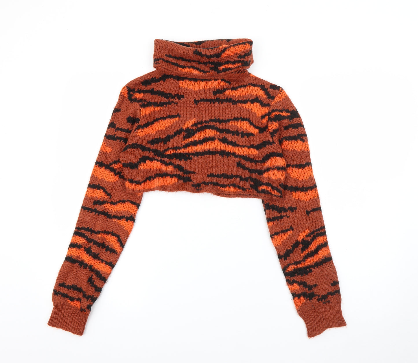 Missguided Womens Orange Roll Neck Geometric Acrylic Pullover Jumper Size S