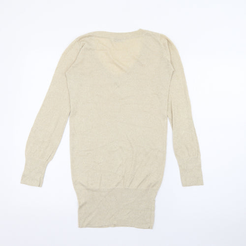 Miso Womens Gold V-Neck  Viscose Pullover Jumper Size XS