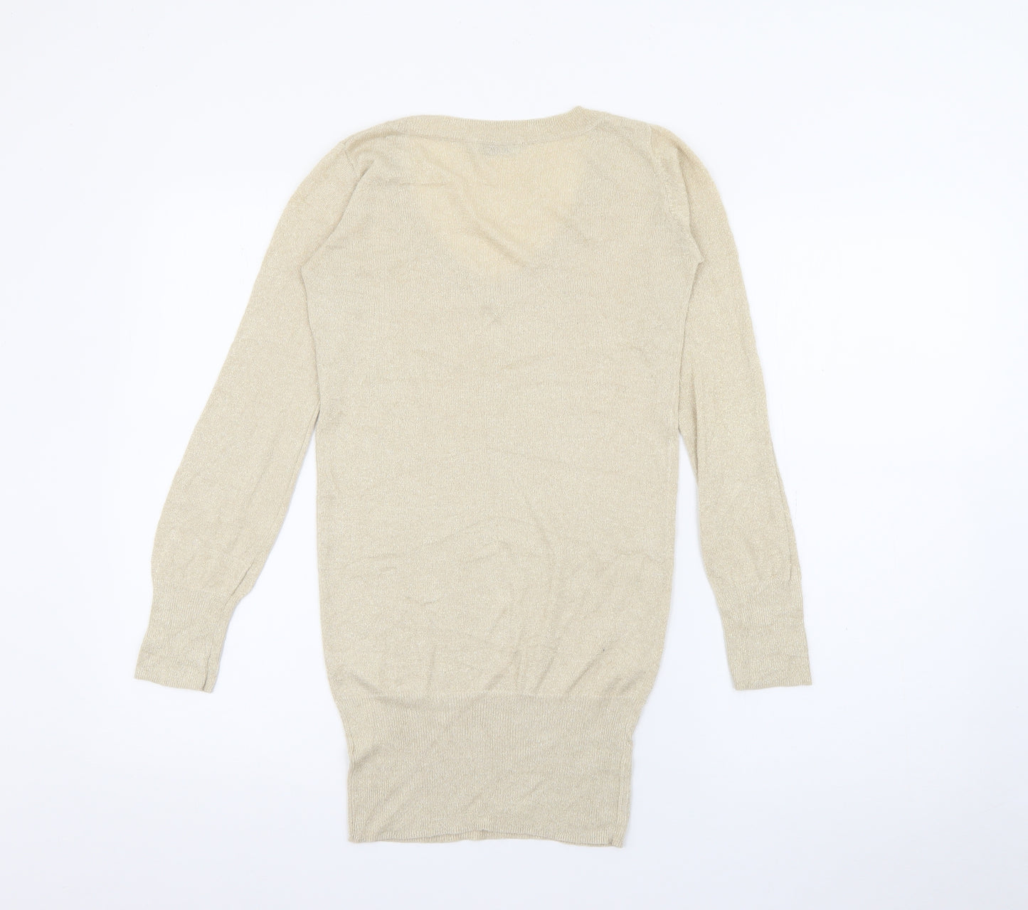 Miso Womens Gold V-Neck  Viscose Pullover Jumper Size XS