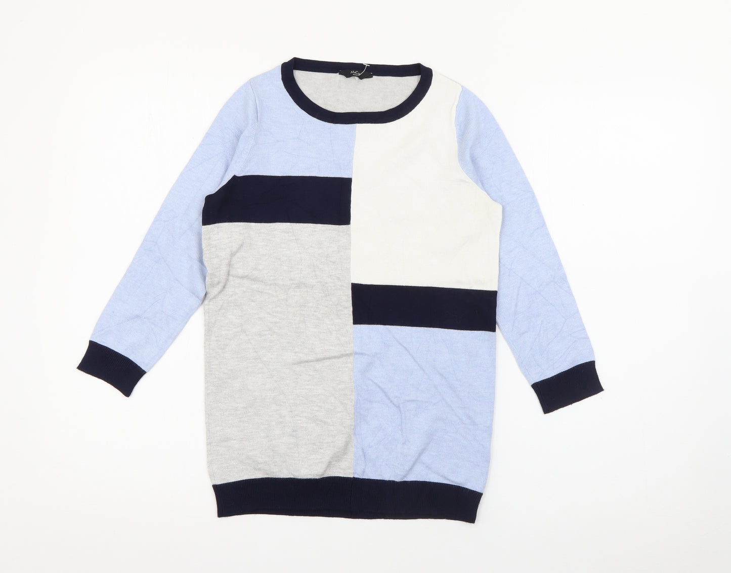 M&Co Womens Blue Crew Neck  Viscose Pullover Jumper Size 8