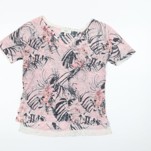 NEXT Womens Pink V-Neck Floral Acrylic Pullover Jumper Size 12