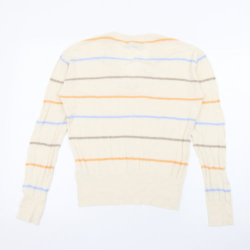Marks and Spencer Womens Beige V-Neck Striped Viscose Pullover Jumper Size S