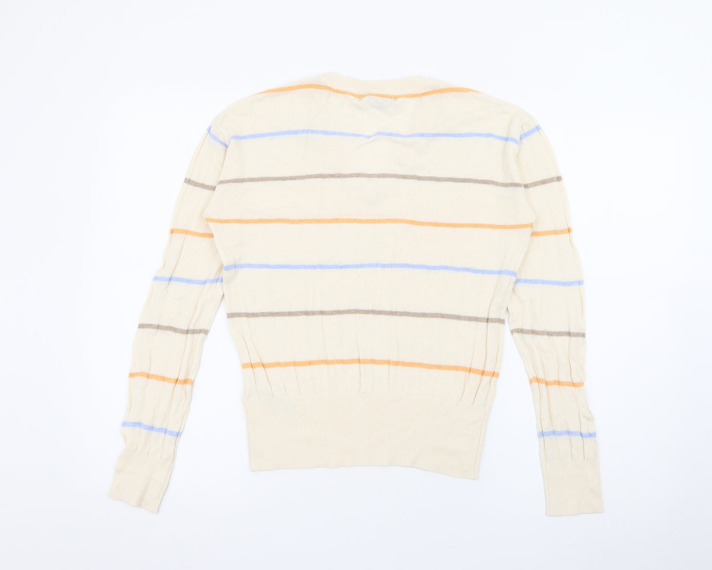 Marks and Spencer Womens Beige V-Neck Striped Viscose Pullover Jumper Size S