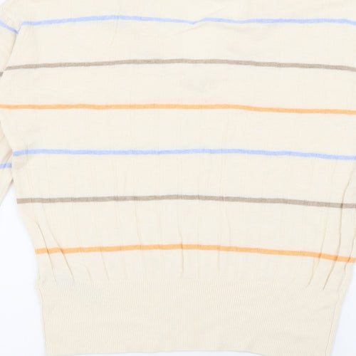 Marks and Spencer Womens Beige V-Neck Striped Viscose Pullover Jumper Size S