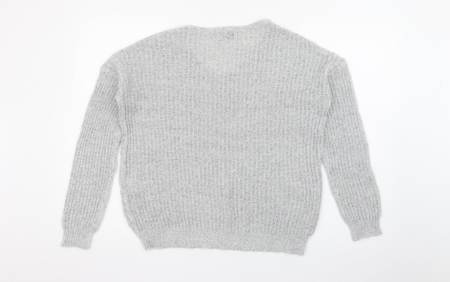 jacqueline de yong Womens Grey V-Neck  Acrylic Pullover Jumper Size M