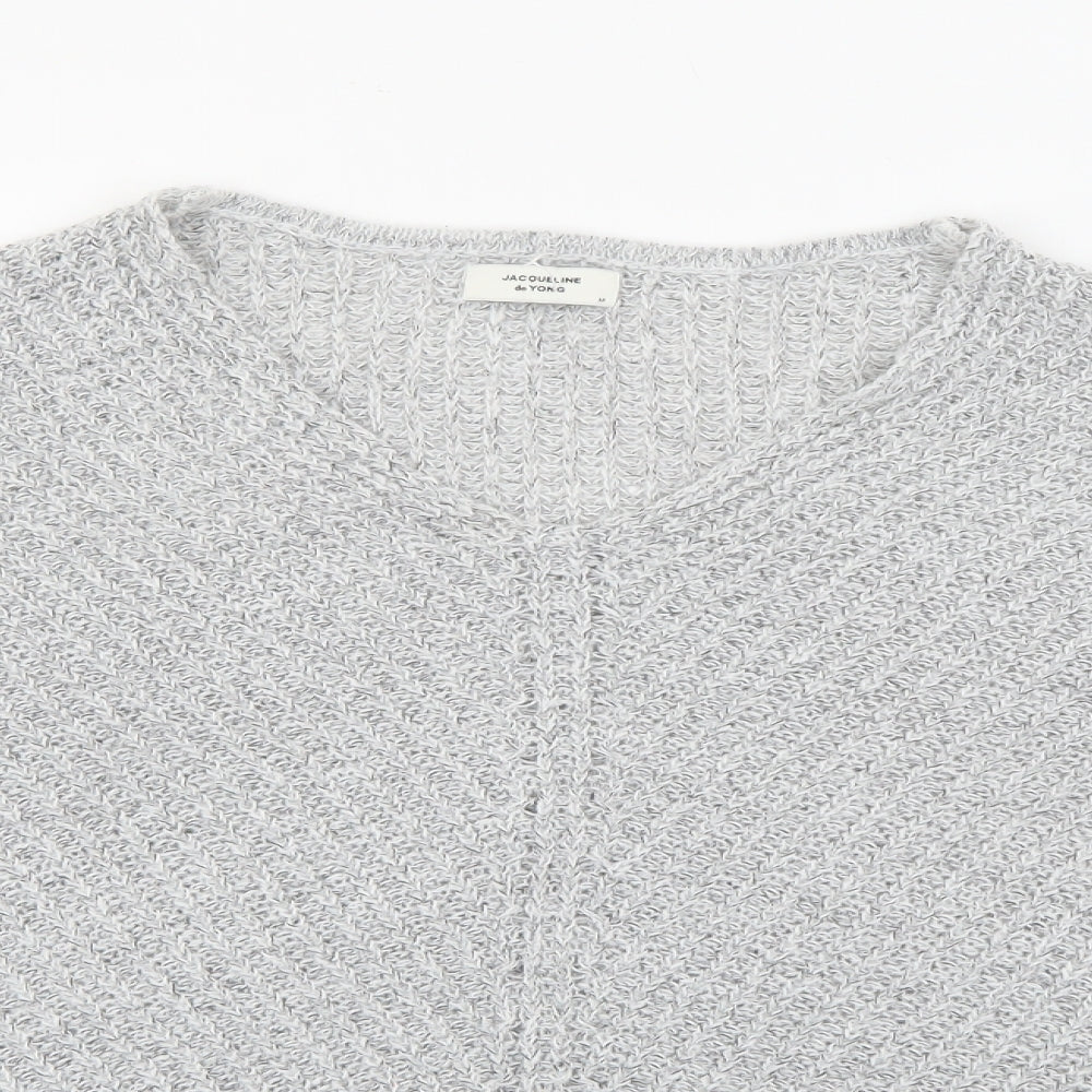 jacqueline de yong Womens Grey V-Neck  Acrylic Pullover Jumper Size M