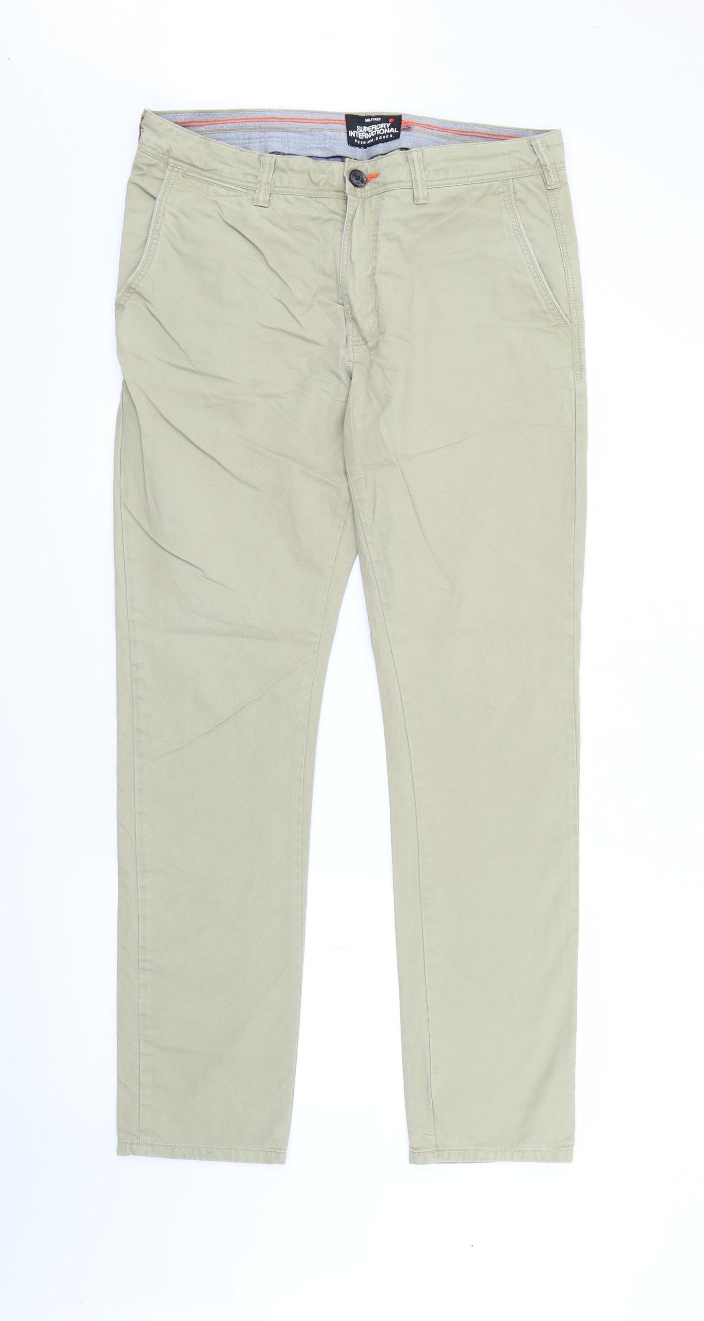 Superdry Mens Beige  Cotton Chino Trousers Size 34 in L30 in Regular Button