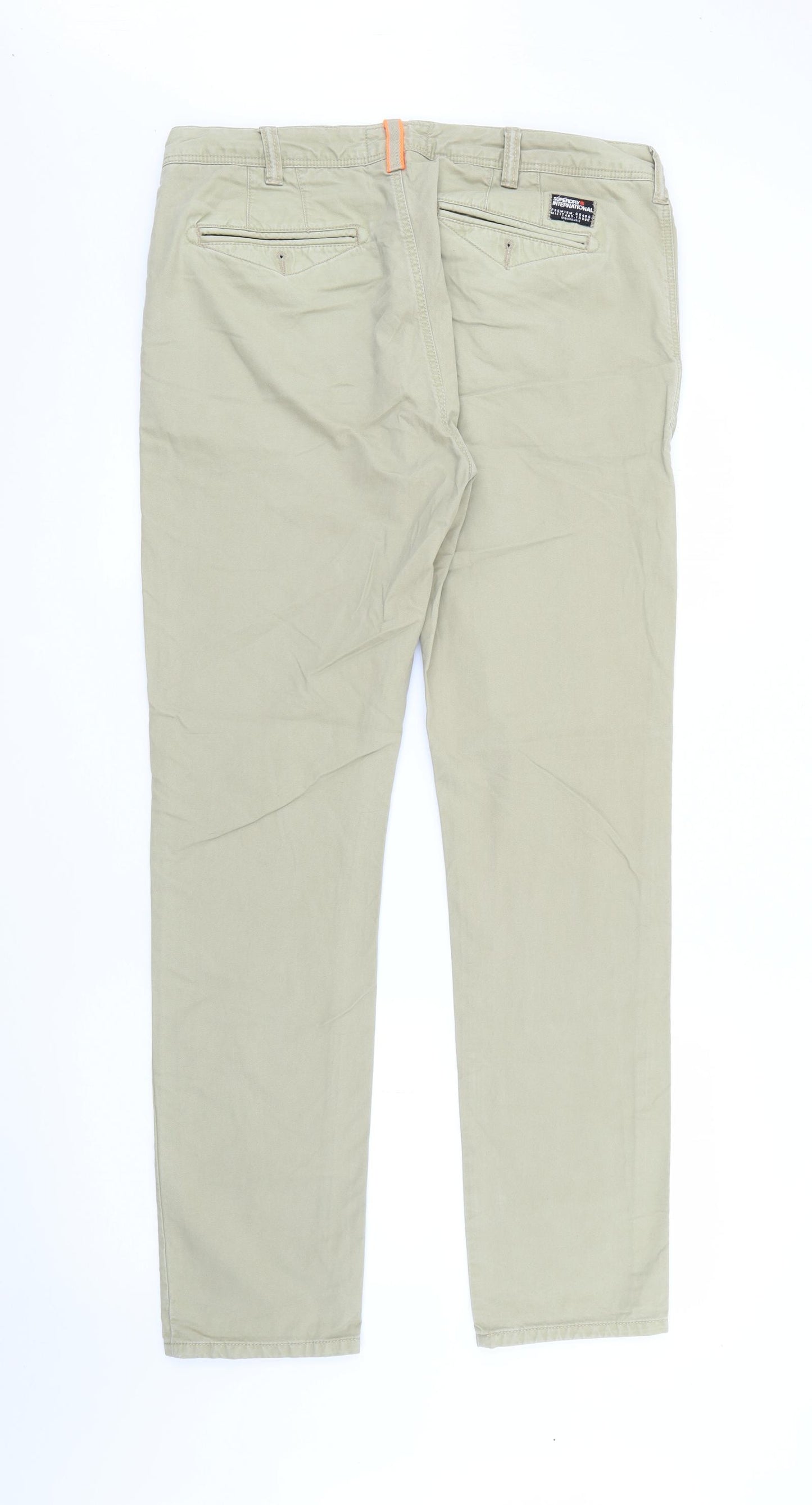 Superdry Mens Beige  Cotton Chino Trousers Size 34 in L30 in Regular Button