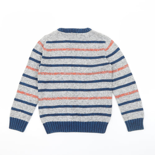 NEXT Boys Grey Crew Neck Striped Cotton Pullover Jumper Size 8 Years