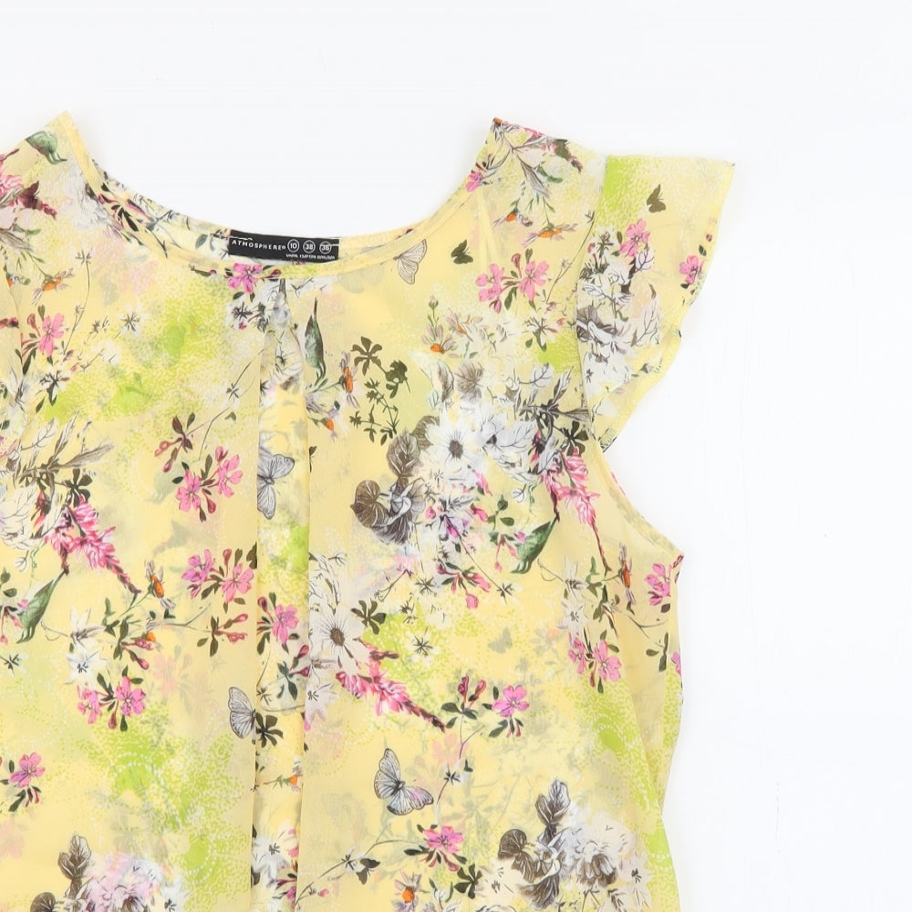 Primark Womens Yellow Floral Polyester Basic Blouse Size 10 Round Neck