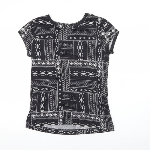 H&M Womens Blue Geometric Viscose Basic T-Shirt Size M Boat Neck