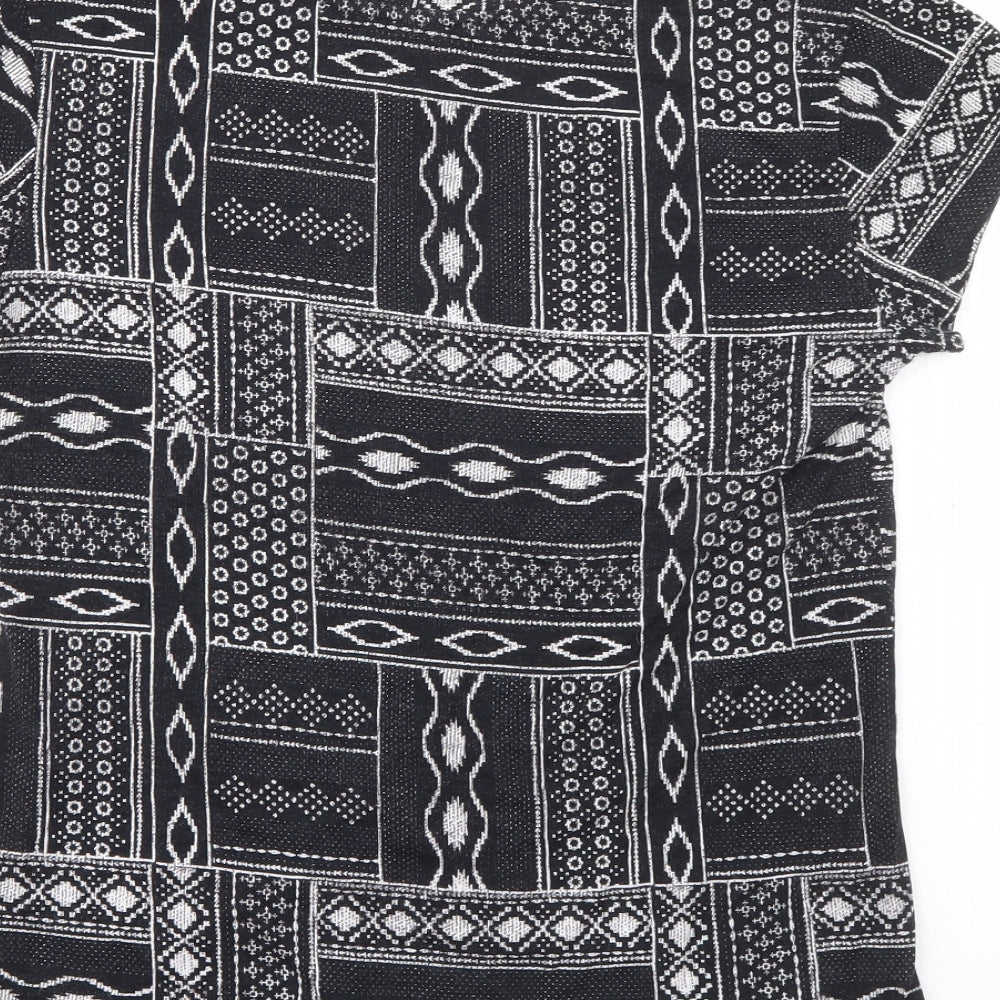 H&M Womens Blue Geometric Viscose Basic T-Shirt Size M Boat Neck