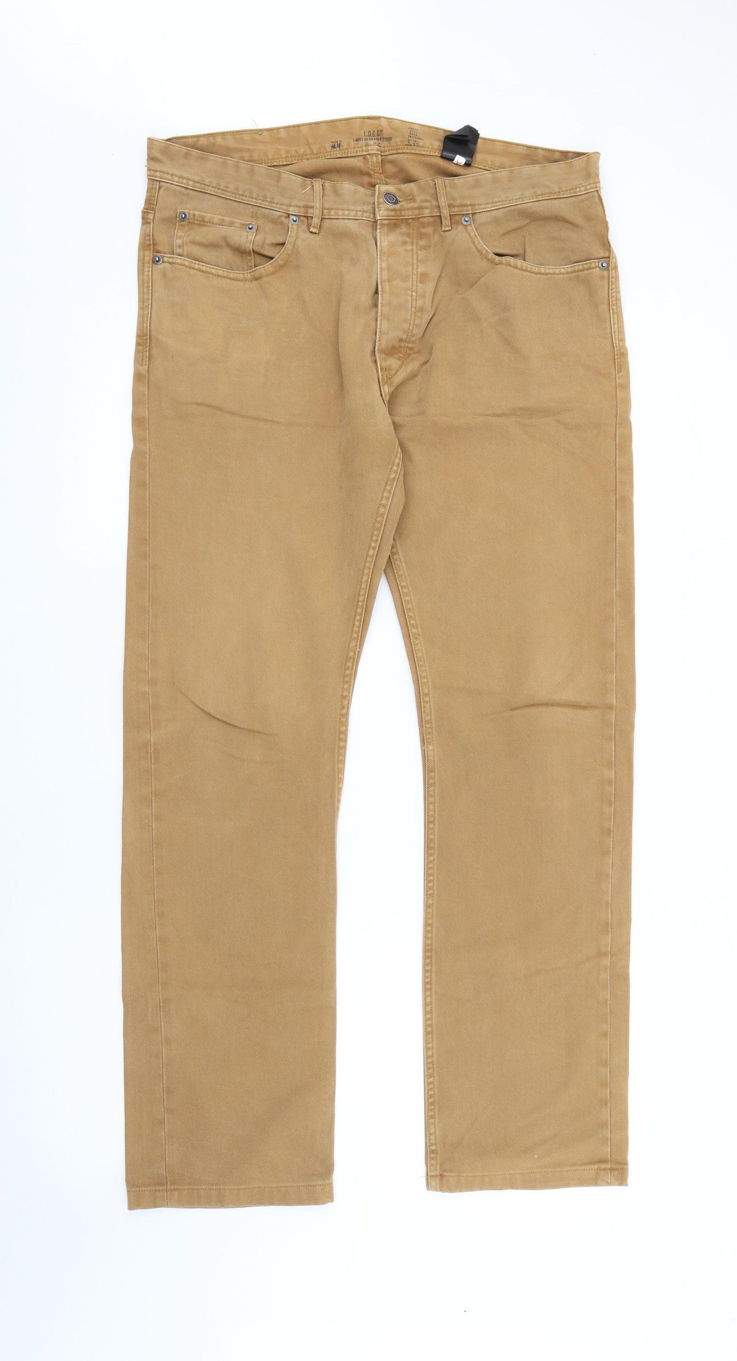 H&M Mens Beige  Cotton Trousers  Size 34 L29 in Regular Button