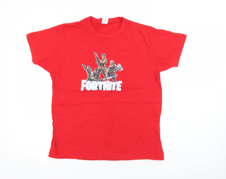 anbor Boys Red Cotton Pullover T-Shirt Size 12-13 Years Crew Neck - Fortnite