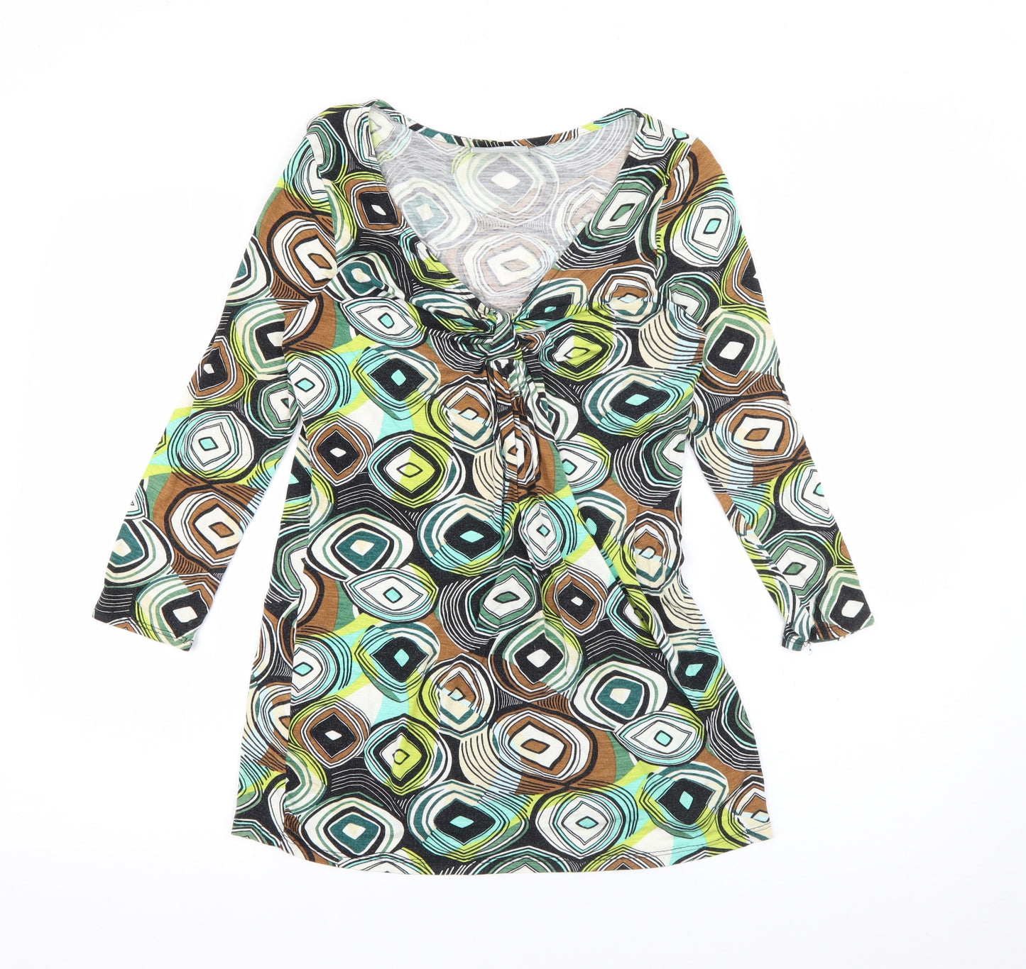 Wallis Womens Multicoloured V-Neck Geometric Viscose Pullover Jumper Size 10