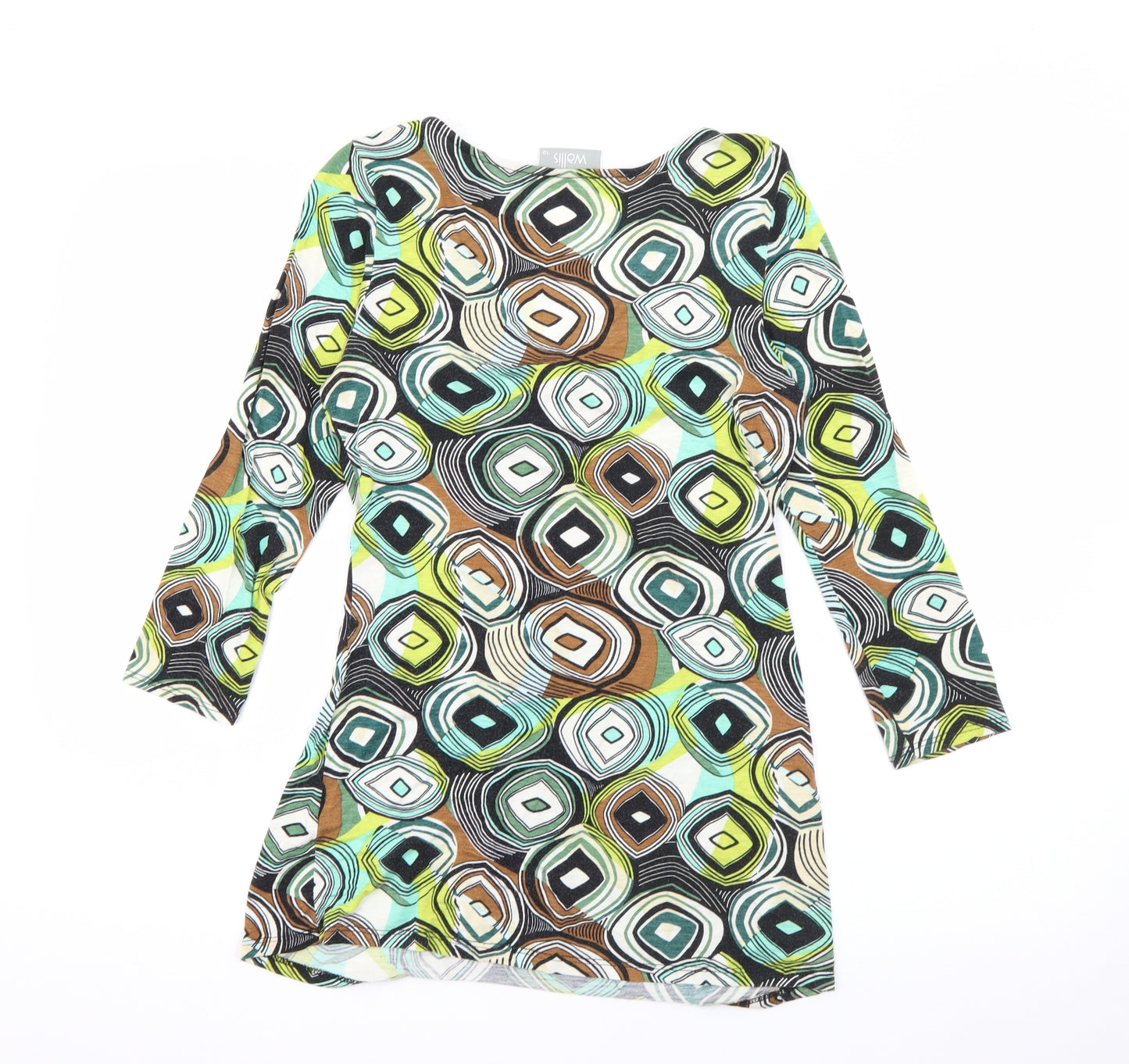 Wallis Womens Multicoloured V-Neck Geometric Viscose Pullover Jumper Size 10