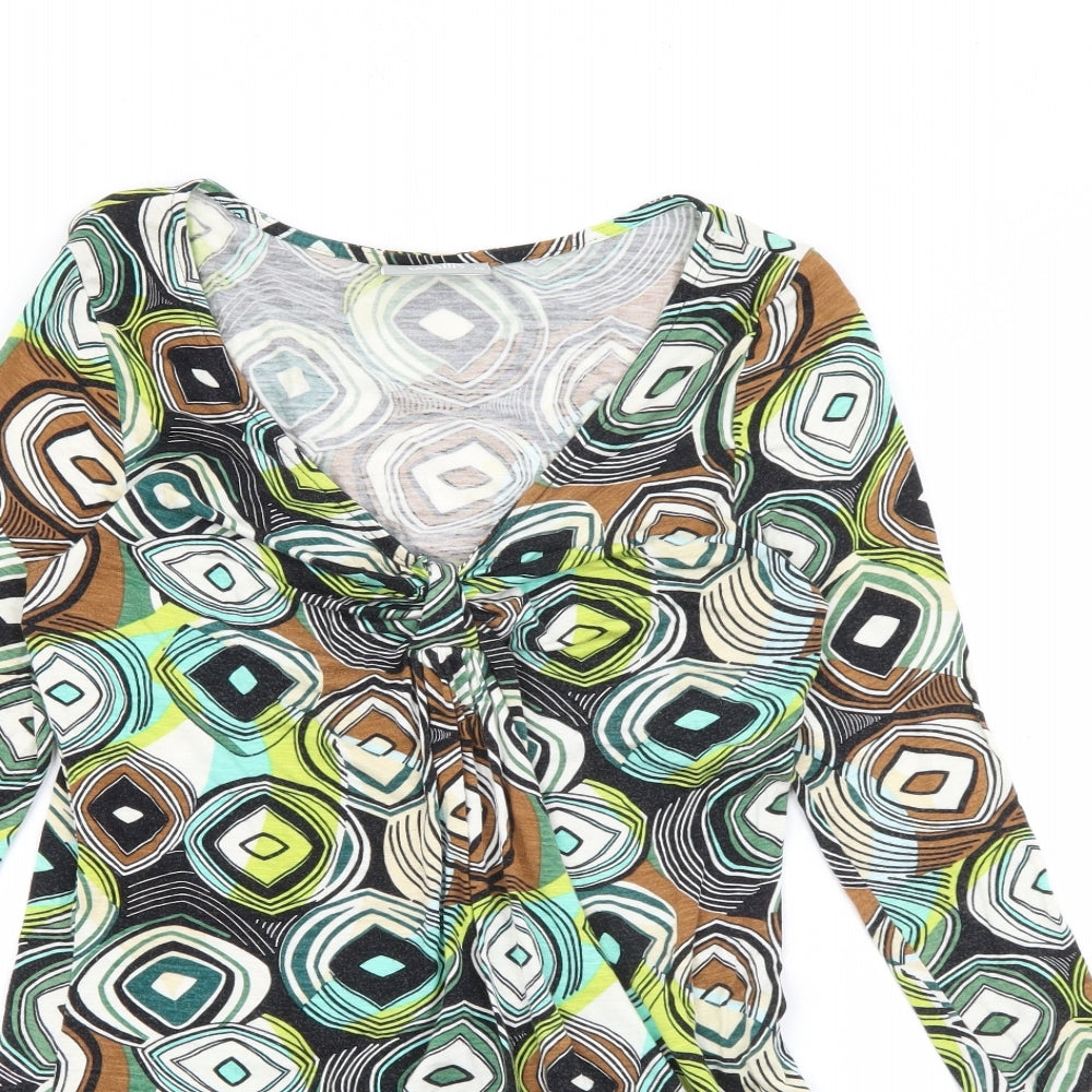 Wallis Womens Multicoloured V-Neck Geometric Viscose Pullover Jumper Size 10