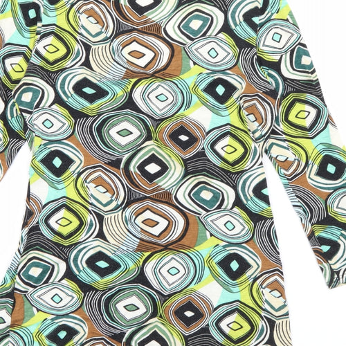 Wallis Womens Multicoloured V-Neck Geometric Viscose Pullover Jumper Size 10