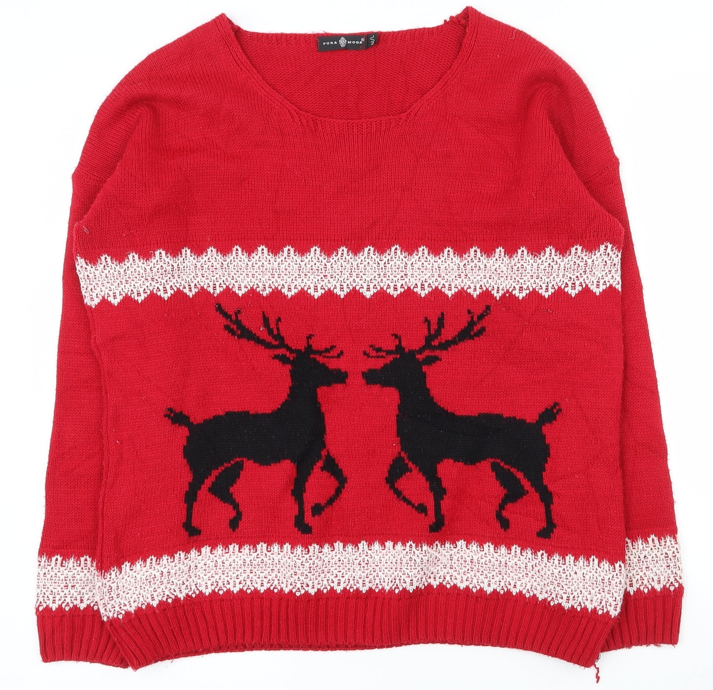 Pura Moda Womens Red Scoop Neck  Acrylic Pullover Jumper Size M   - Christmas jumper
