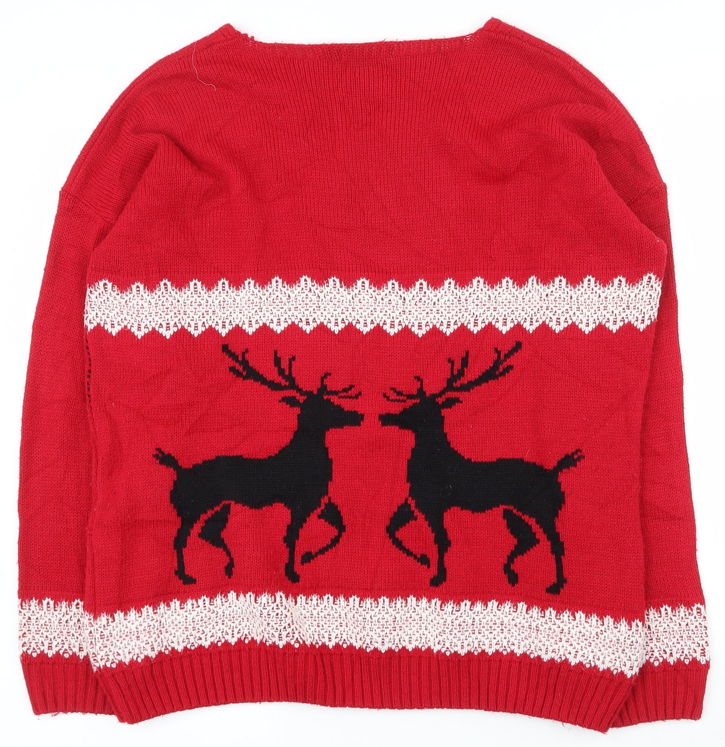 Pura Moda Womens Red Scoop Neck  Acrylic Pullover Jumper Size M   - Christmas jumper