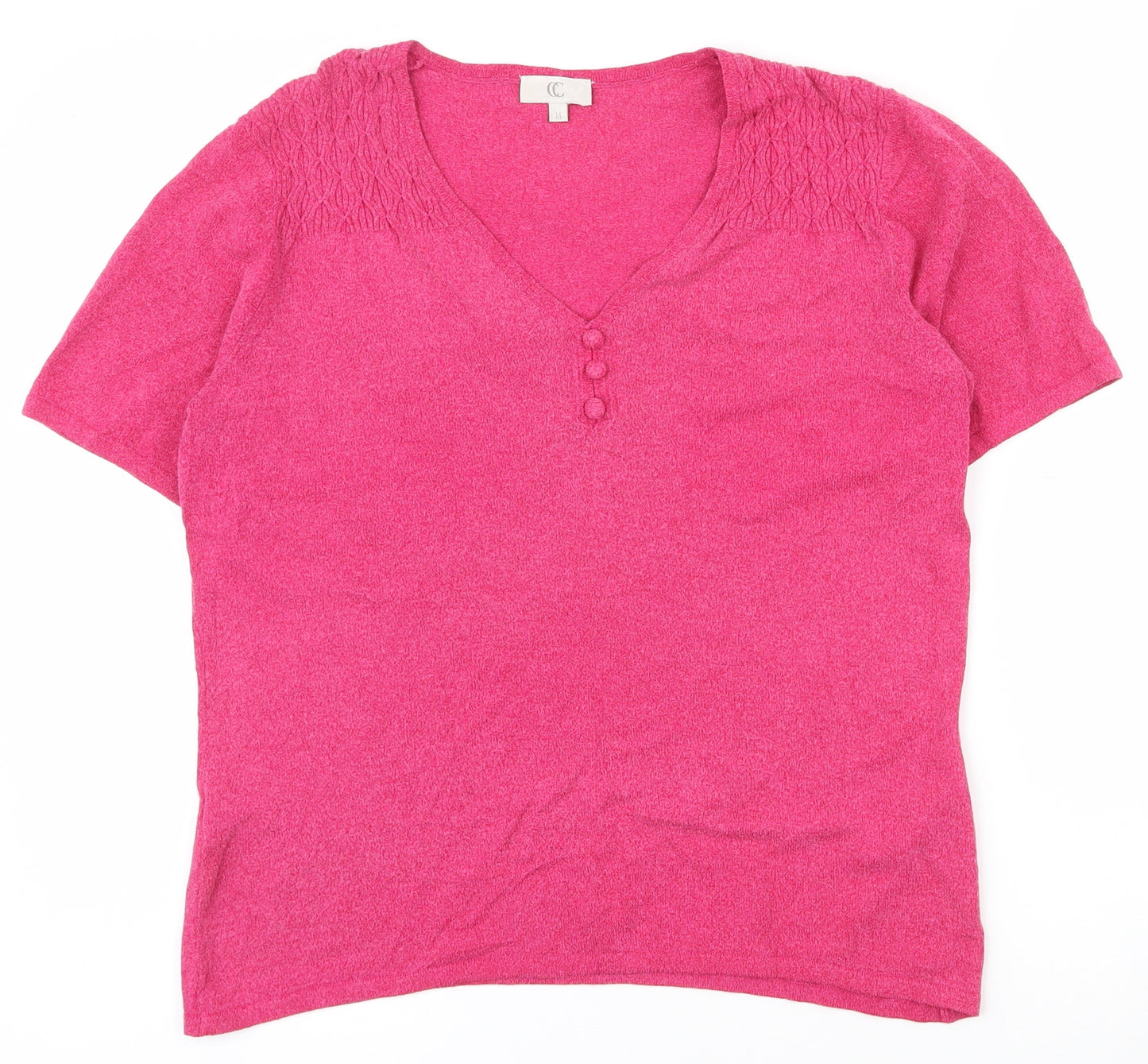 Preworn Womens Pink  Cotton Basic T-Shirt Size M V-Neck