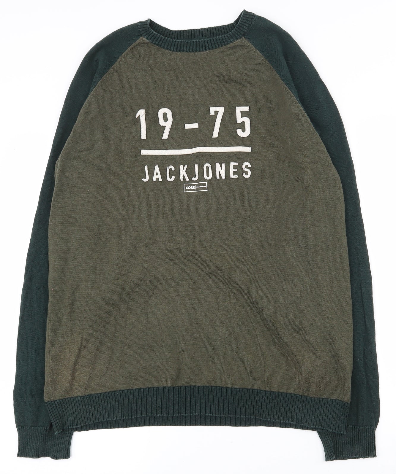JACK & JONES Mens Green Crew Neck  Cotton Pullover Jumper Size L