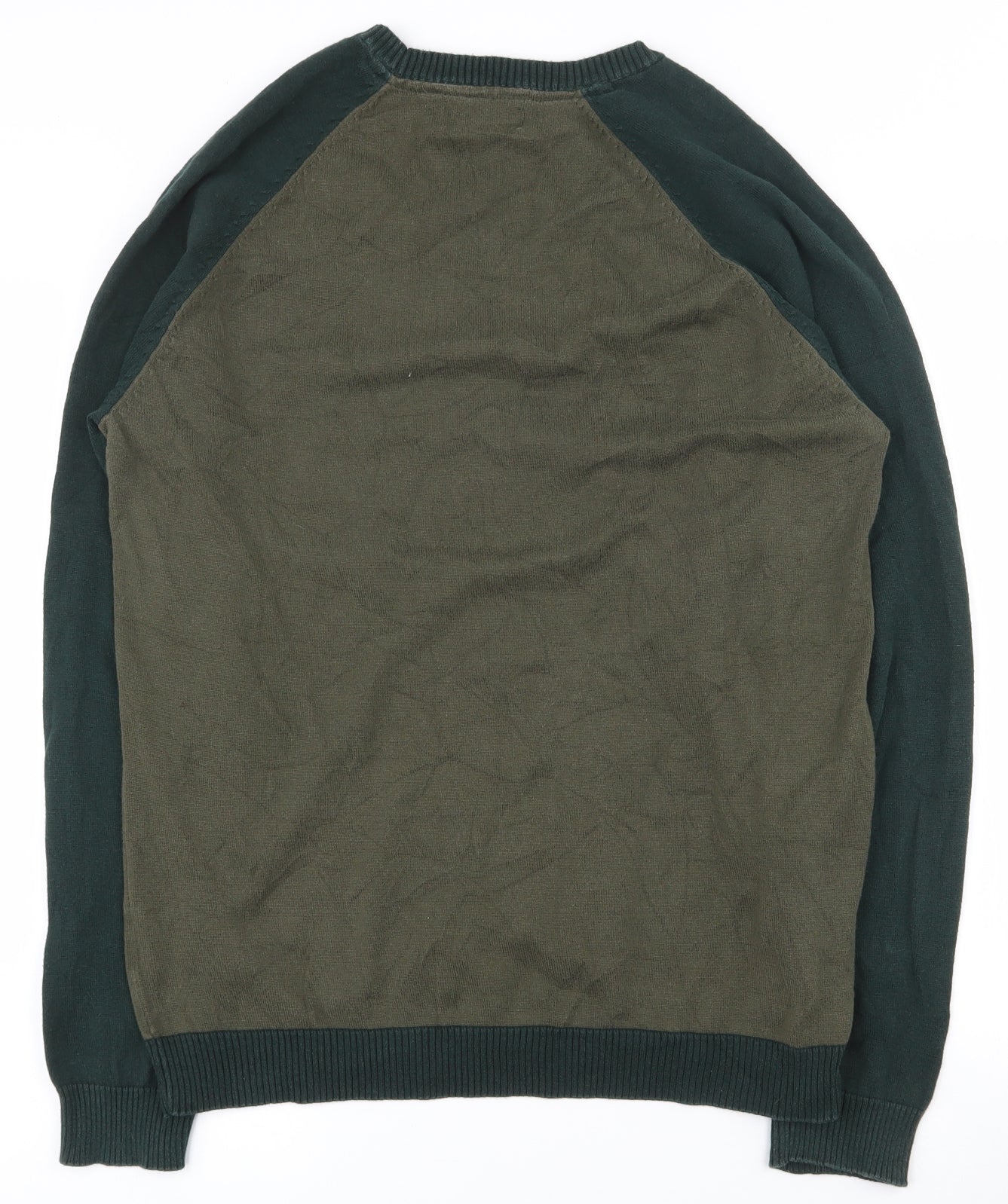 JACK & JONES Mens Green Crew Neck  Cotton Pullover Jumper Size L