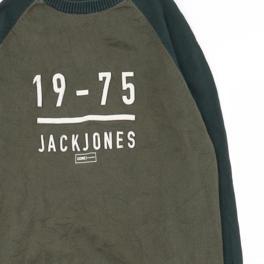 JACK & JONES Mens Green Crew Neck  Cotton Pullover Jumper Size L