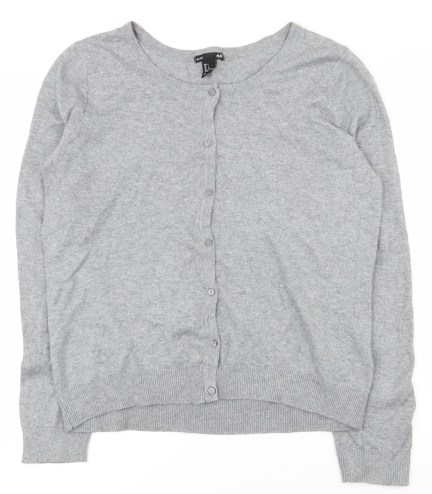 H&M Womens Grey Round Neck  100% Cotton Cardigan Jumper Size L