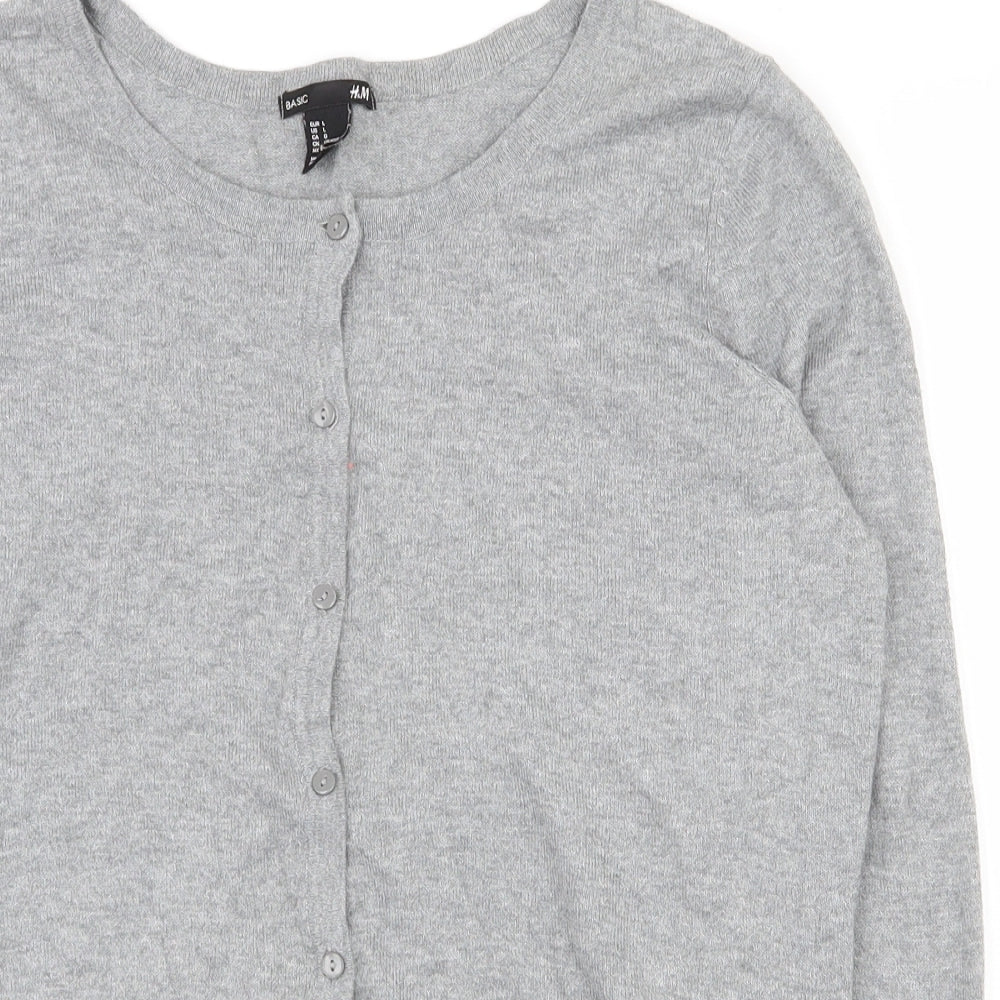 H&M Womens Grey Round Neck  100% Cotton Cardigan Jumper Size L