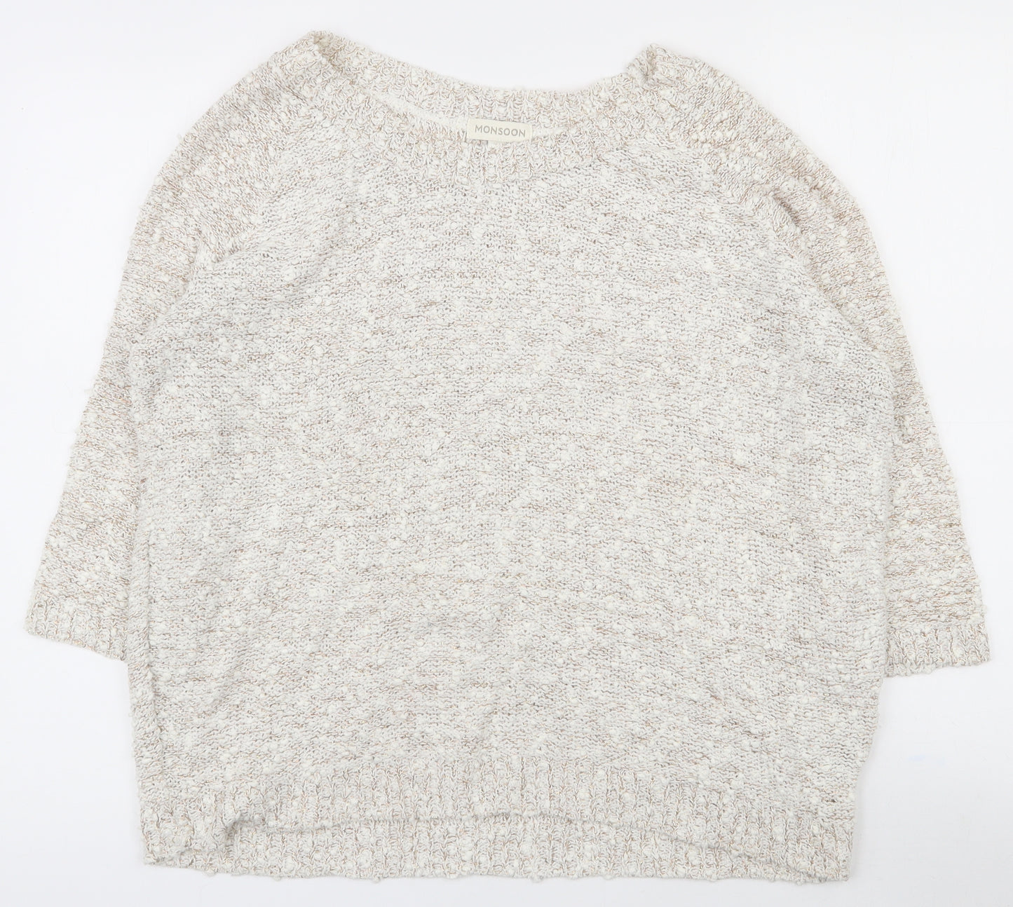 Monsoon Womens Beige Scoop Neck  Acrylic Pullover Jumper Size M
